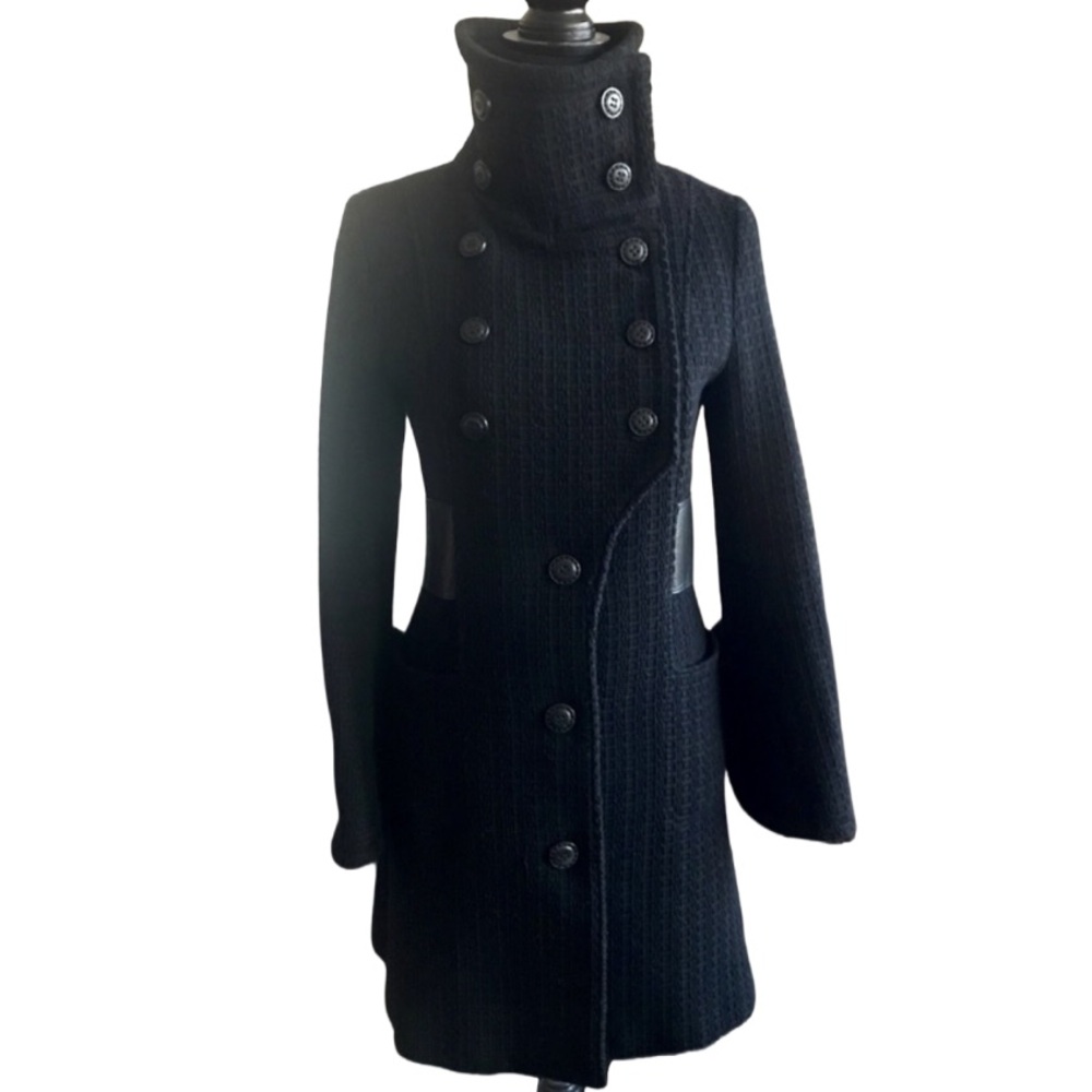 Mackage Black Double-Breasted Wool Blend Pea Coat